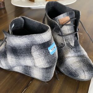 Plaid TOMS wedge bootie